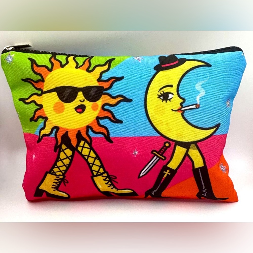 Pop Graffiti Art Style Anthropomorphic Sun Moon Zippered Pouch Makeup Bag New